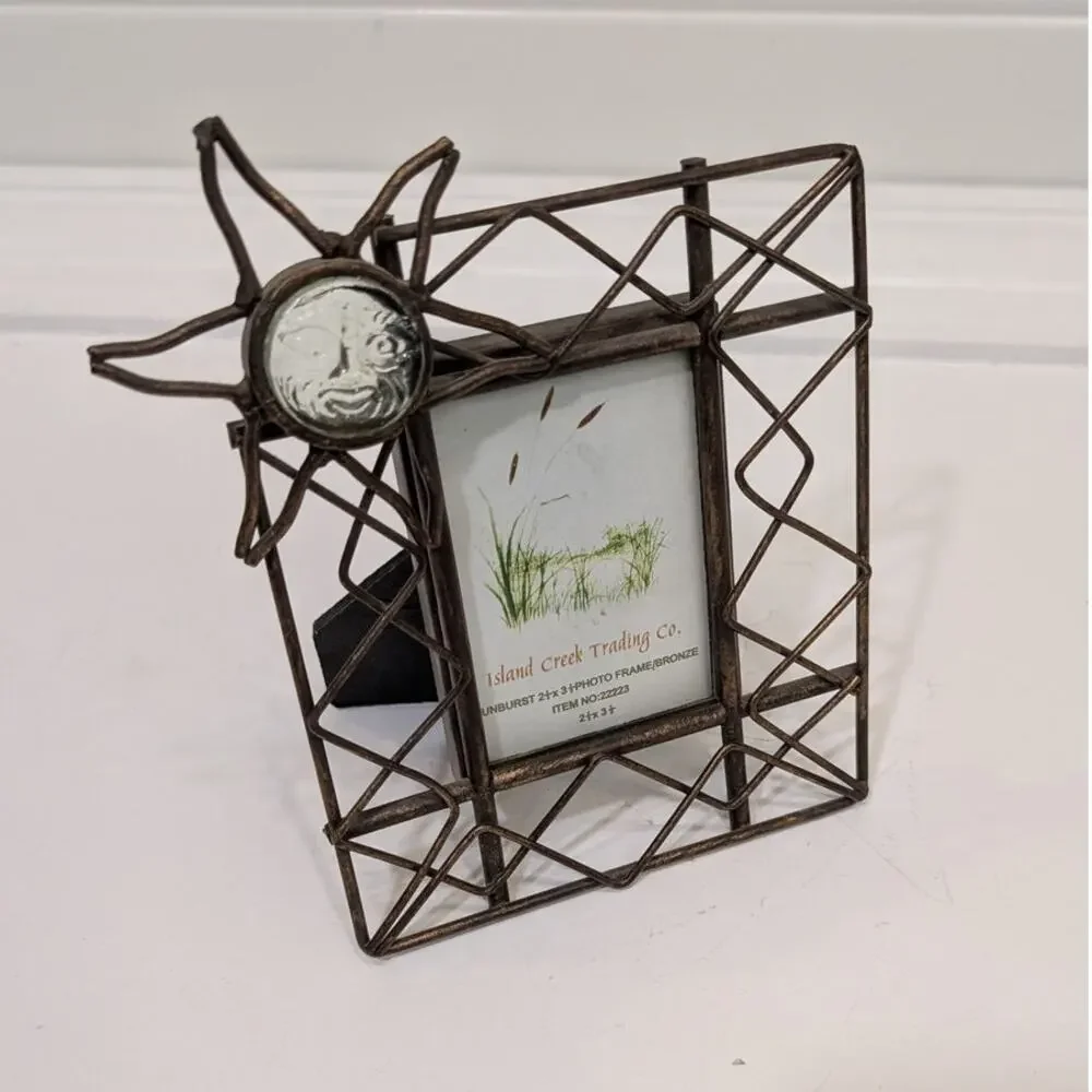 Island Creek Trading Co. Picture Frame 2.3x3.5 Easel Back Sun Decor Metal Gift